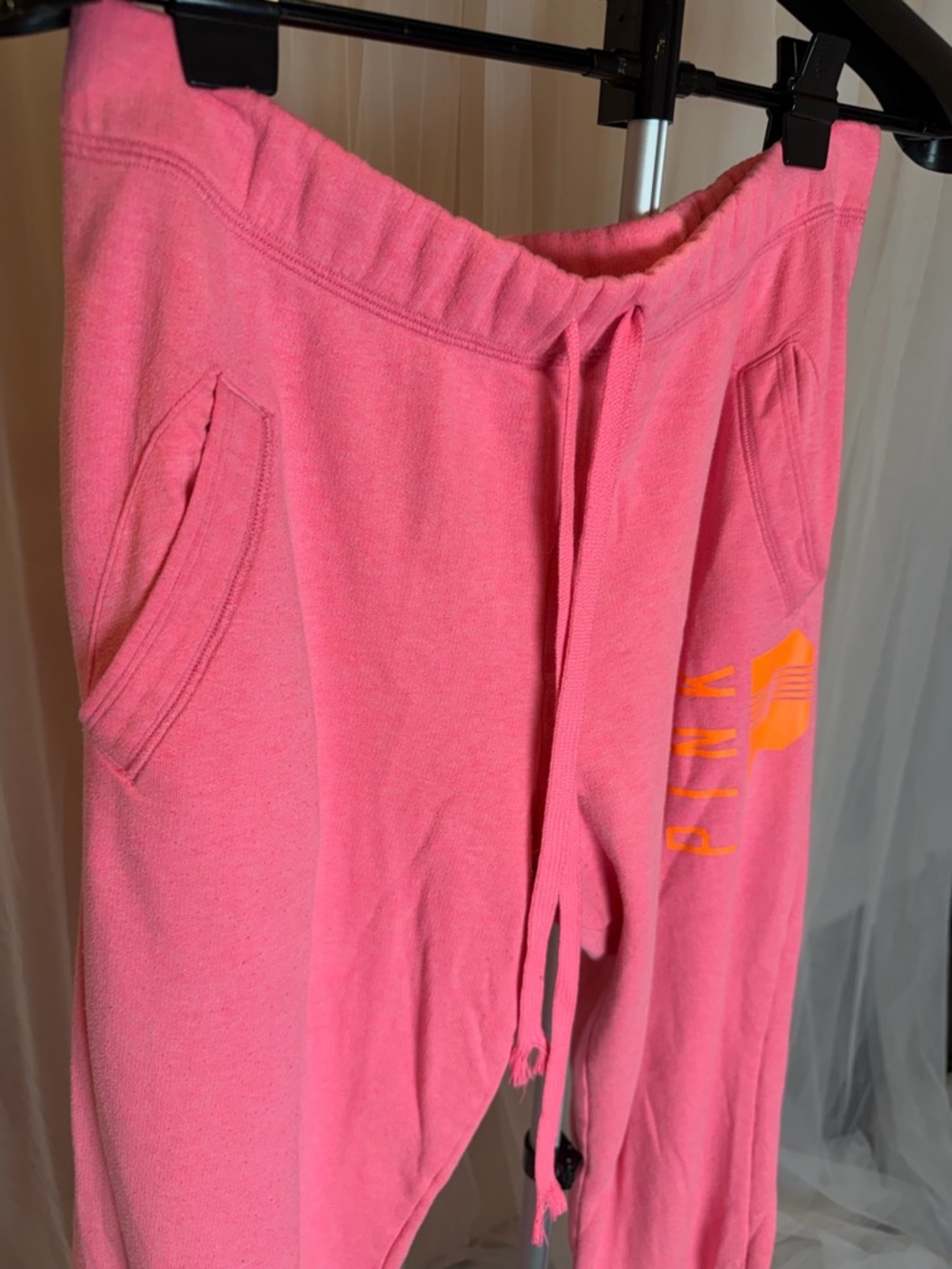 PINK Victoria’s Secret Neon Pink Sweatpants Size Medium – Wide Leg Lounge Pants - Picture 3 of 5